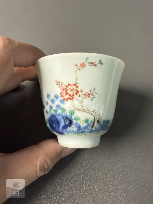 清光绪 青花五彩“二月”杏花花神杯 - 图2